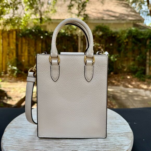 COACH NORTH SOUTH MINI TOTE CROSSBODY BAG Pebbled Leather Chalk White CJ500 New - Picture 6 of 15
